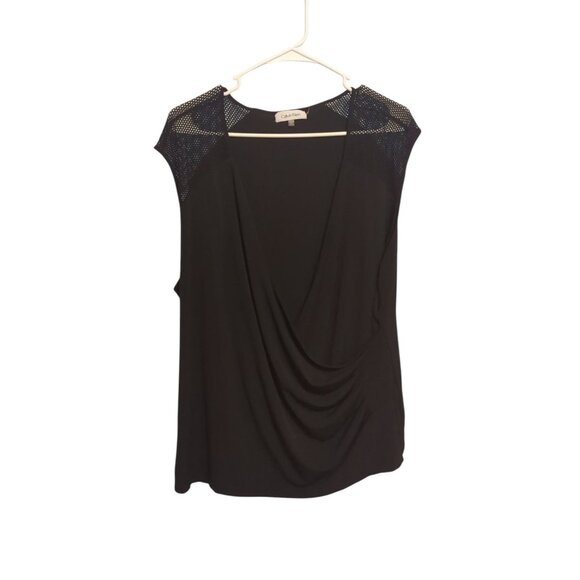 Calvin Klein Women's Size 3x Blouse Cowl Neck Fishnet Shoulders Sleeveless - Picture 1 of 14